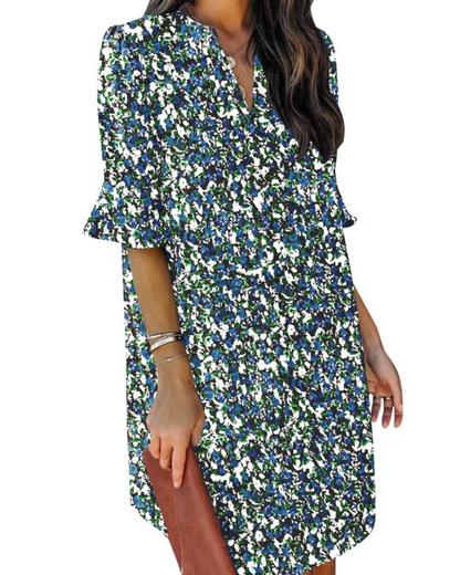 Beatrice – Vestito Casual Con Scollo A V, Volant E Fantasia Floreale