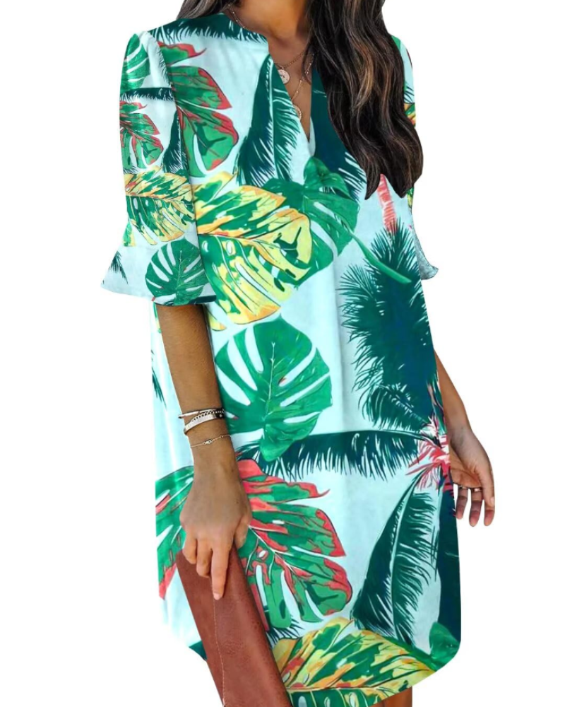 Beatrice – Vestito Casual Con Scollo A V, Volant E Fantasia Floreale