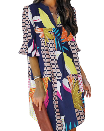 Beatrice – Vestito Casual Con Scollo A V, Volant E Fantasia Floreale