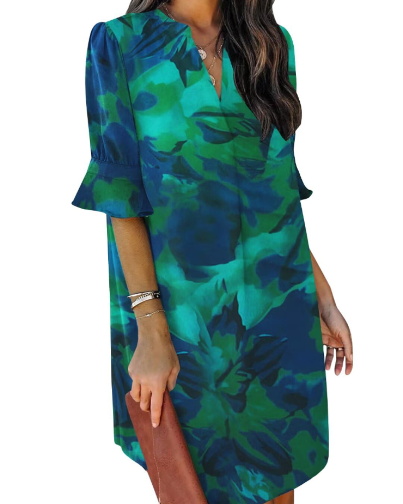 Beatrice – Vestito Casual Con Scollo A V, Volant E Fantasia Floreale