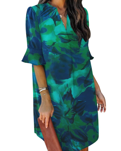 Beatrice – Vestito Casual Con Scollo A V, Volant E Fantasia Floreale