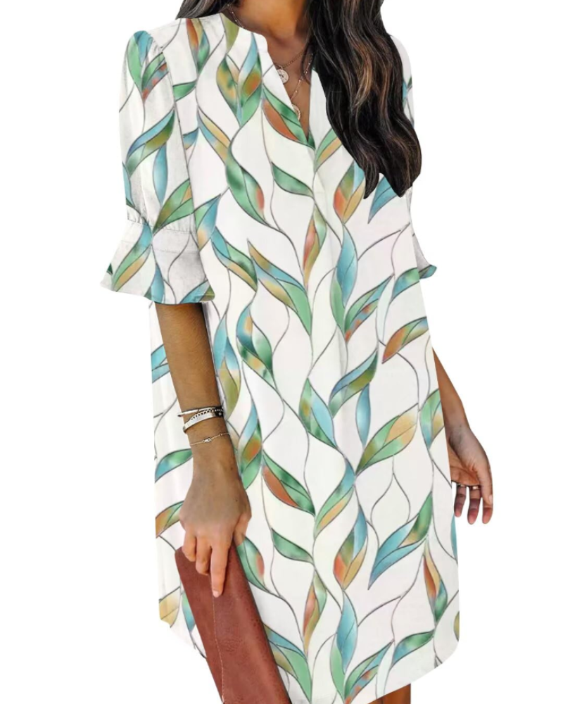 Beatrice – Vestito Casual Con Scollo A V, Volant E Fantasia Floreale