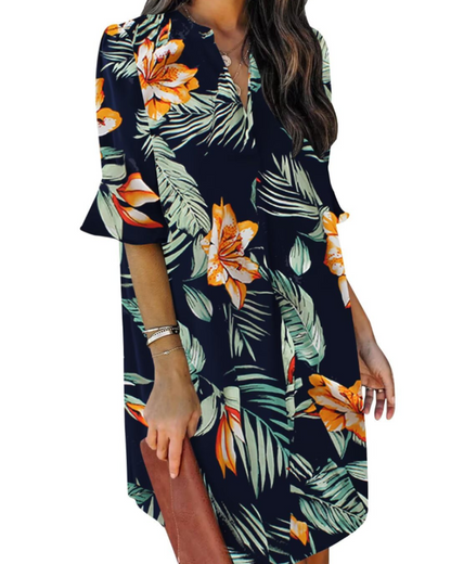 Beatrice – Vestito Casual Con Scollo A V, Volant E Fantasia Floreale