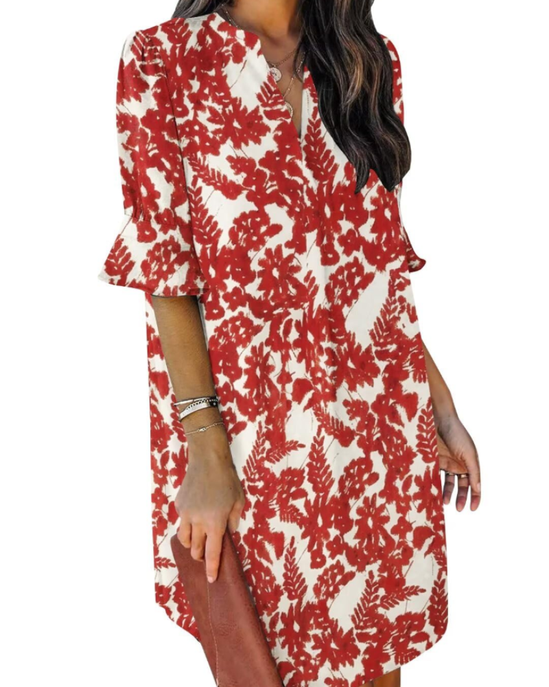 Beatrice – Vestito Casual Con Scollo A V, Volant E Fantasia Floreale