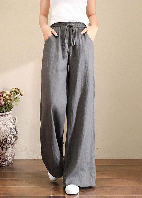 Emma - Pantaloni Ampi Grigi Vita Elastico Estate