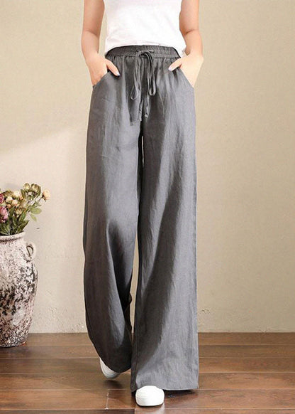 Emma - Pantaloni Ampi Grigi Vita Elastico Estate