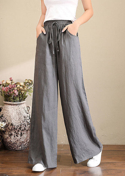Emma - Pantaloni Ampi Grigi Vita Elastico Estate