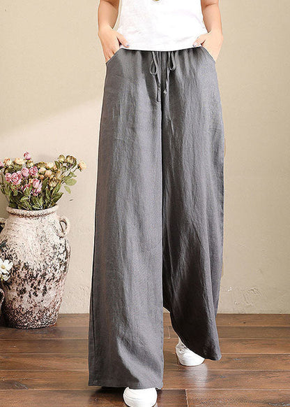 Emma - Pantaloni Ampi Grigi Vita Elastico Estate