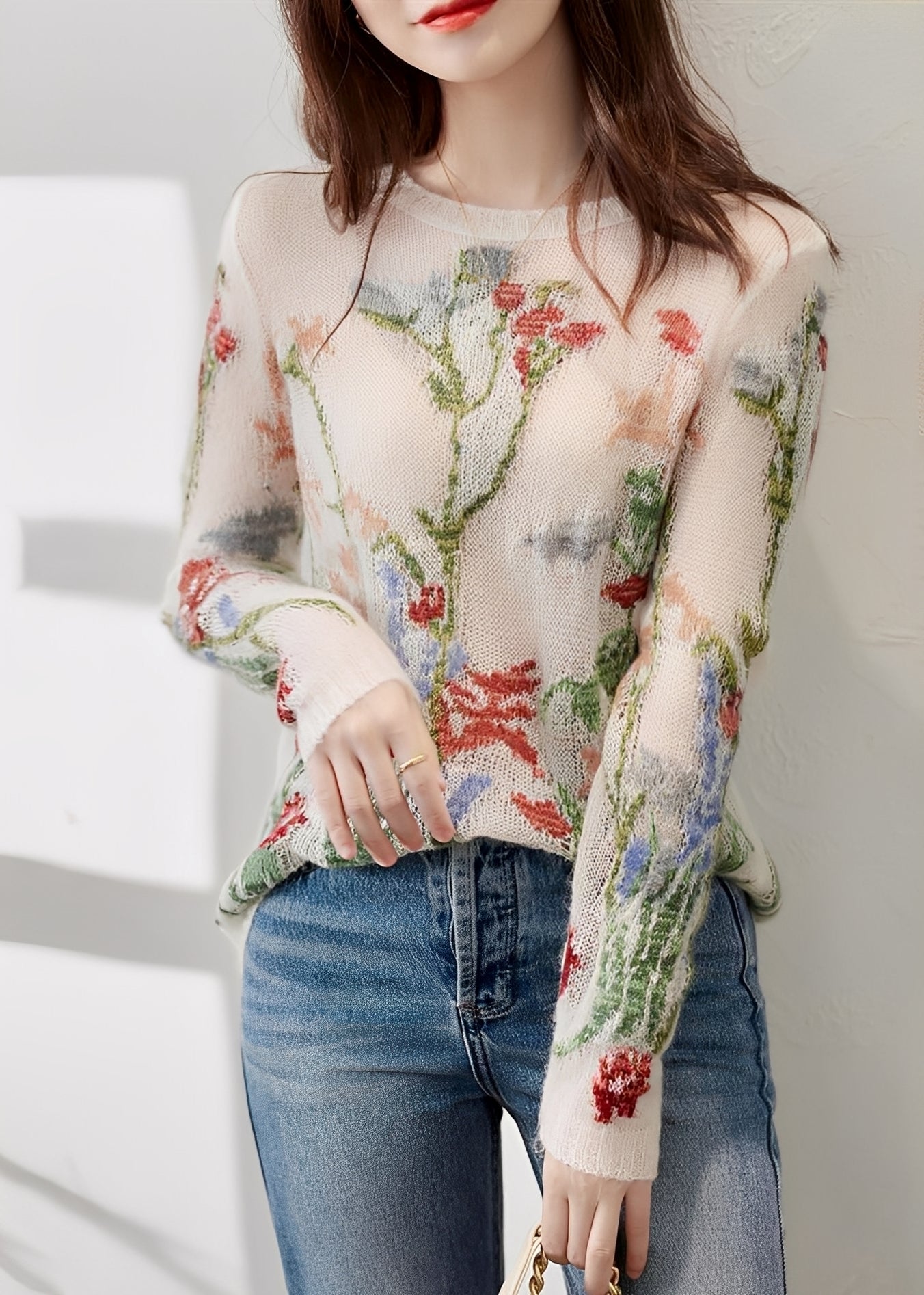 Faustina - Maglione elegante lavorato a maglia con disegno floreale per donna