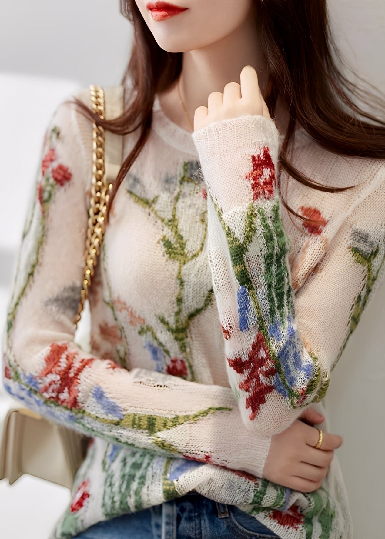 Faustina - Maglione elegante lavorato a maglia con disegno floreale per donna