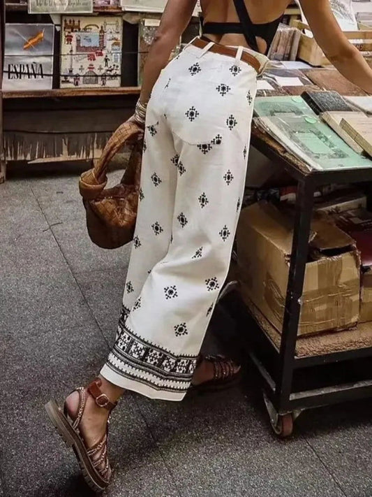 Frida - Pantaloni Estivi Bohémien Da Donna Bianco