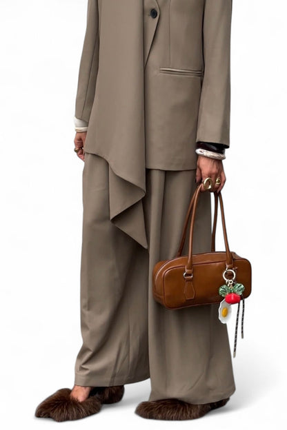 Jessica - Tailleur Donna Oliva Asimmetrico Palazzo Elegante