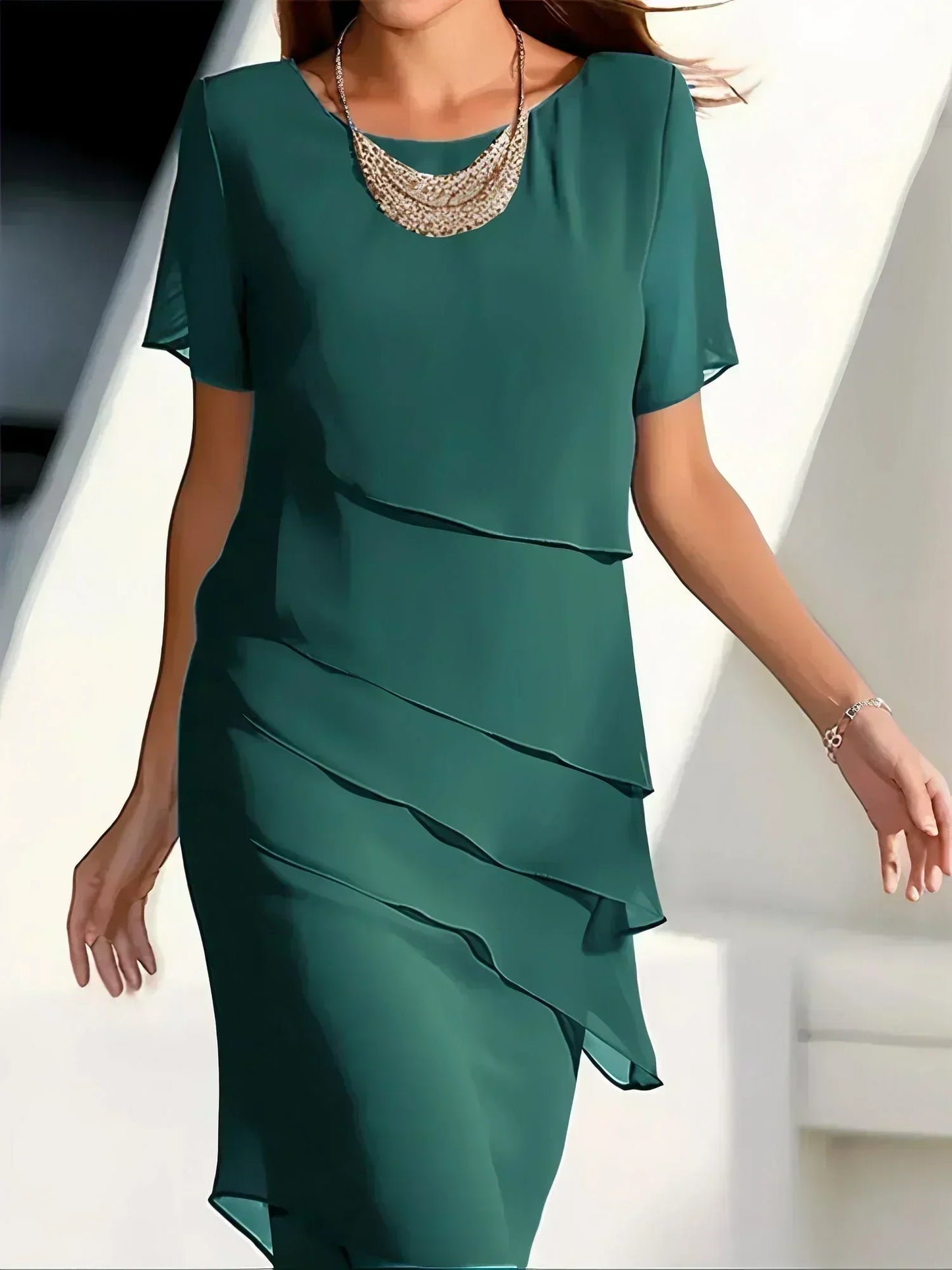 Quineta - Abito Midi a Strati Donna Elegante Femminile Moderno