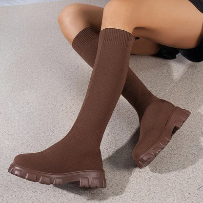 Tania - Stivali al Ginocchio da Donna con Vestibilità a Calza e Suola Carrarmato