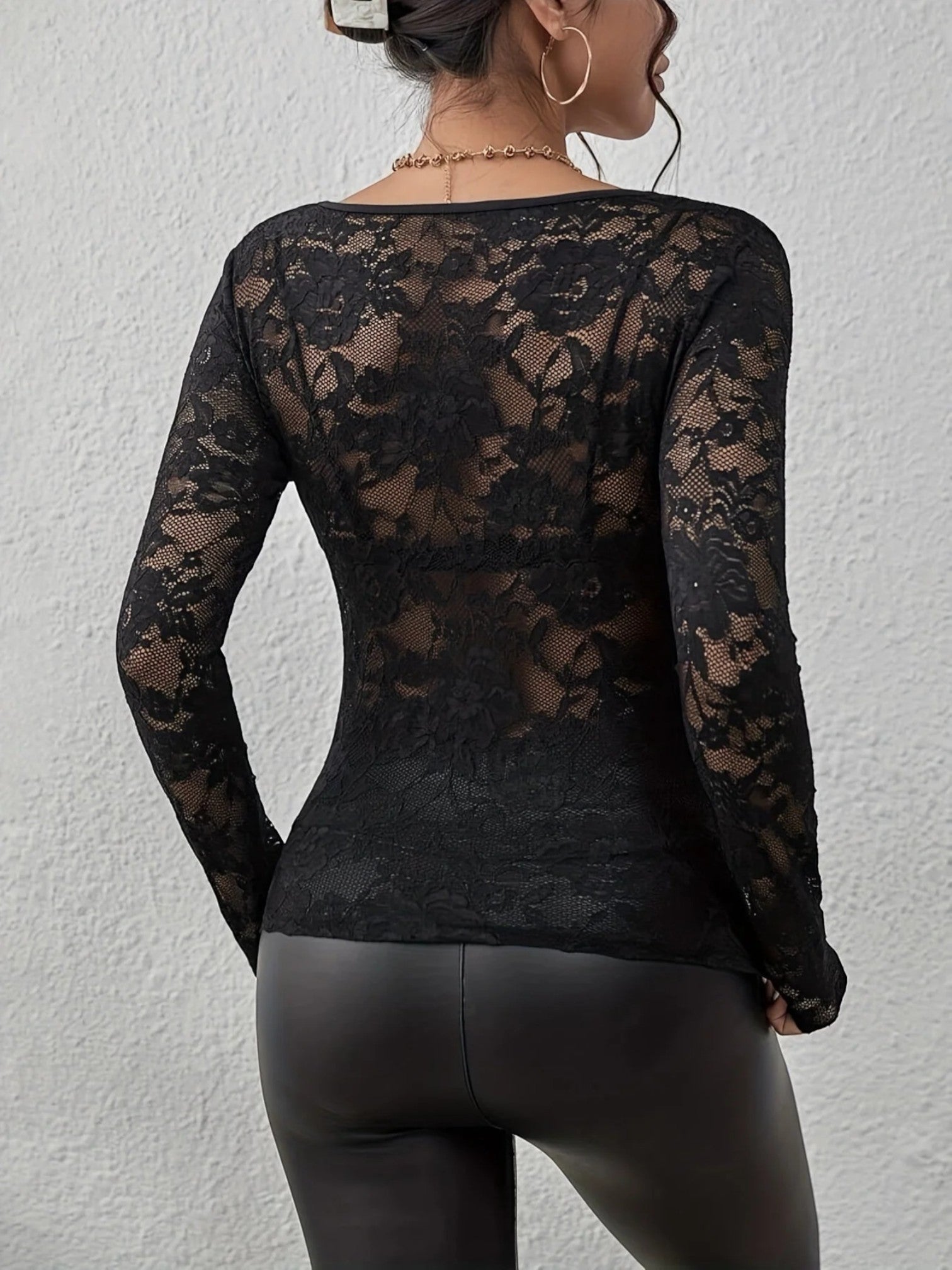 Gelsa - Camicetta Con Scollo A V In Pizzo Floreale Da Donna Nero