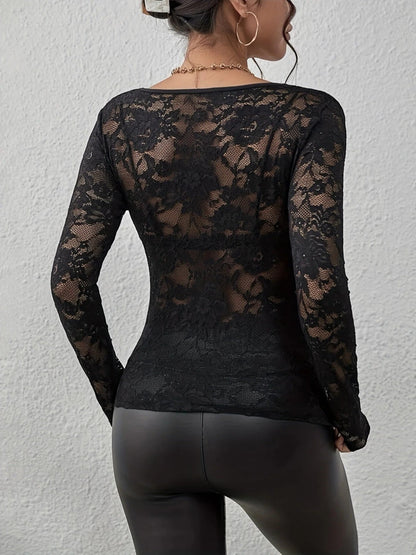 Gelsa - Camicetta Con Scollo A V In Pizzo Floreale Da Donna Nero