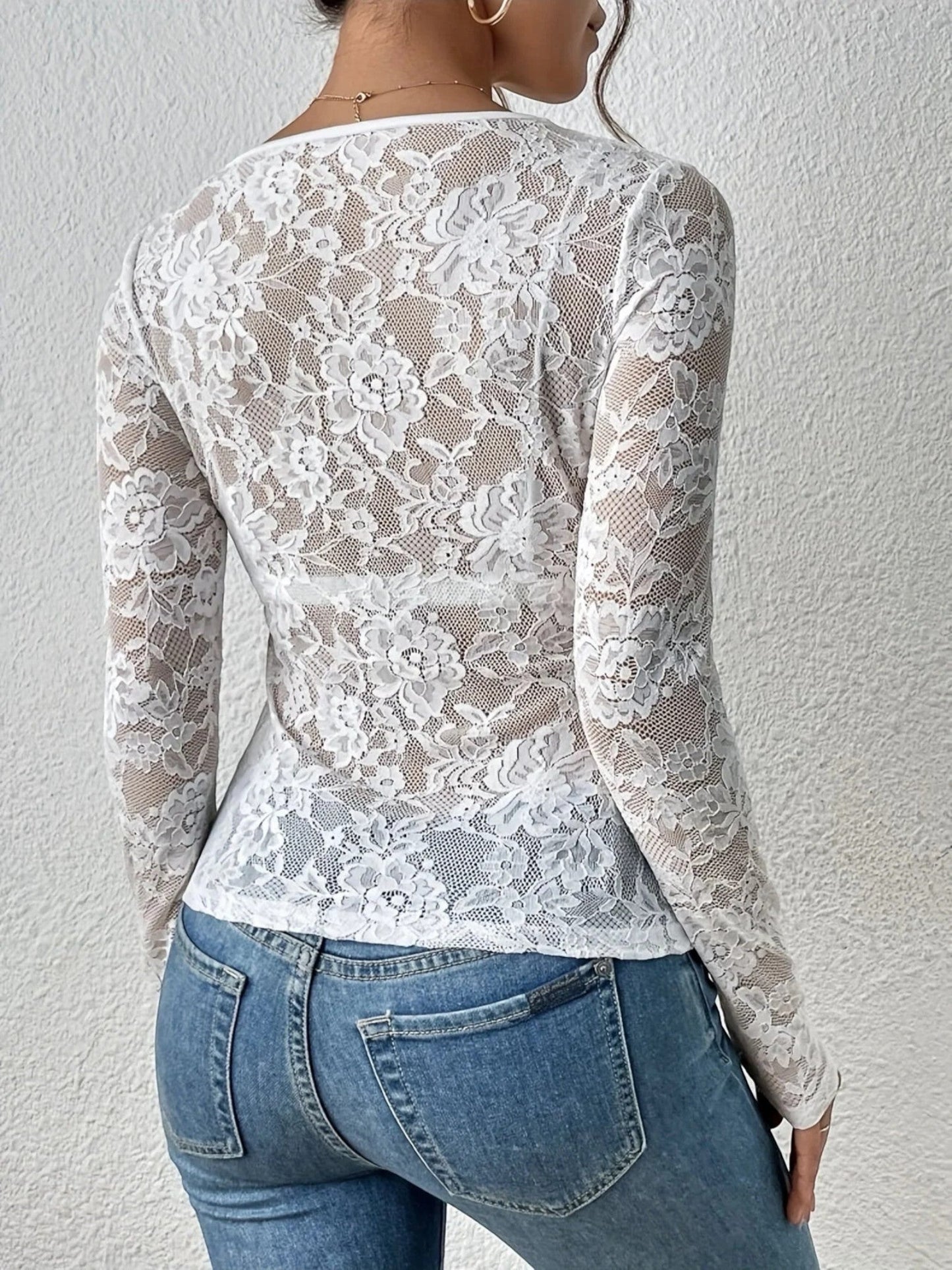 Gelsa - Camicetta Con Scollo A V In Pizzo Floreale Da Donna Rosso Bianco