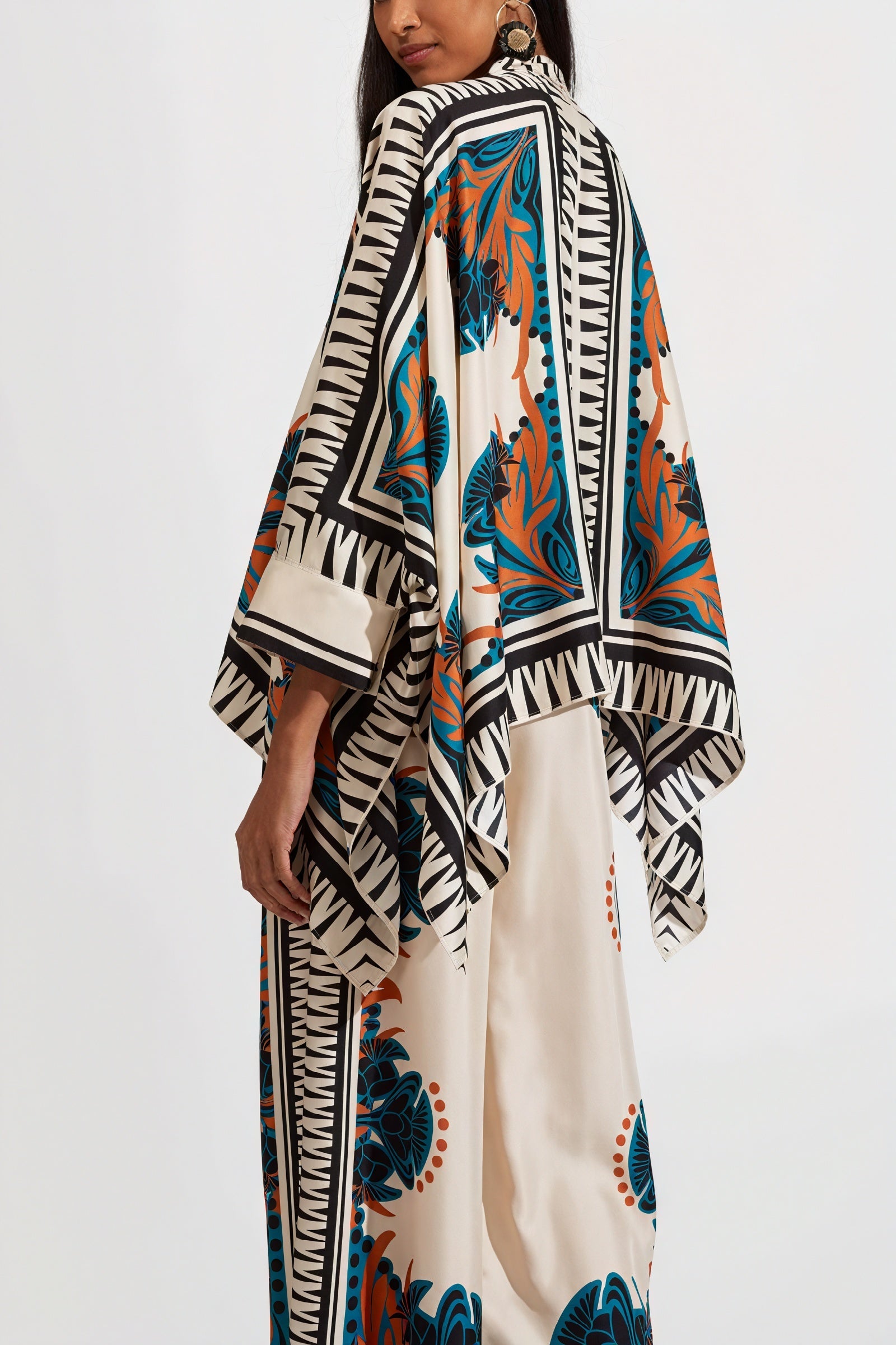 Gia - Completo Kimono di Seta con Pantaloni Ampi Arancione