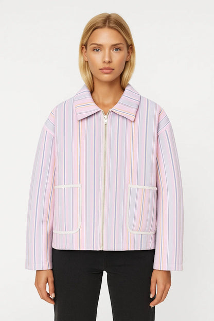 Vittoria - Giacca a righe con zip e tasche frontali dal design moderno