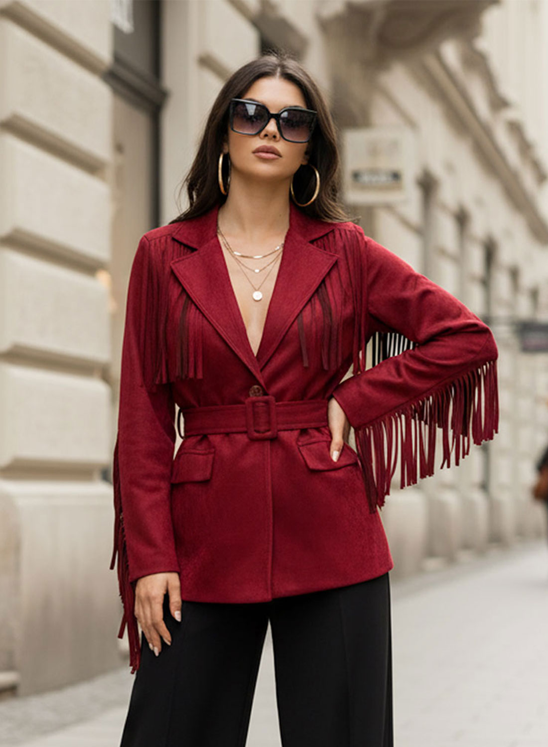 Juliette - Giacca Bordeaux in Camoscio con Frange