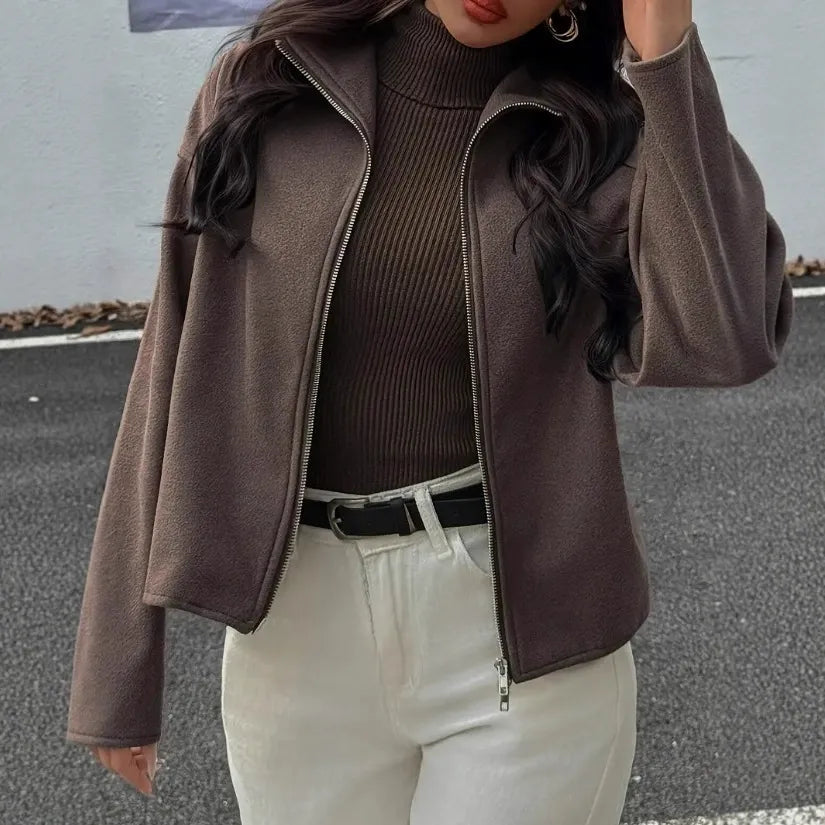 Giselda - Giacca da donna corta con collo alto e chiusura a zip