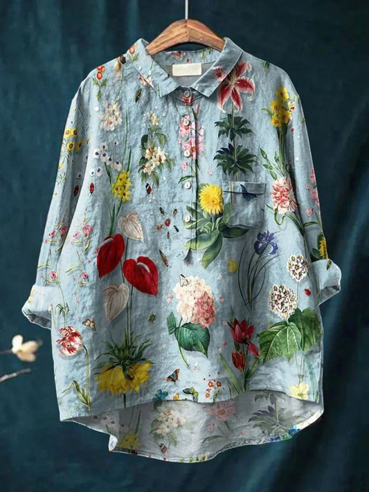 Gianna - Camicia Estiva Floreale Da Donna Blu