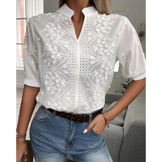 Ginetta - Camicetta Elegante Con Ricamo Per Donna Bianco