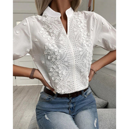 Ginetta - Camicetta Elegante Con Ricamo Per Donna Bianco