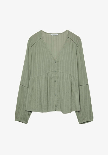 Ginevra – Blusa Fluida con Dettagli Khaki Naturale