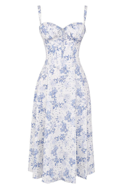 Giorgia – Abito con Bustier Floreale Modellante Vita per Donna Fiore blu