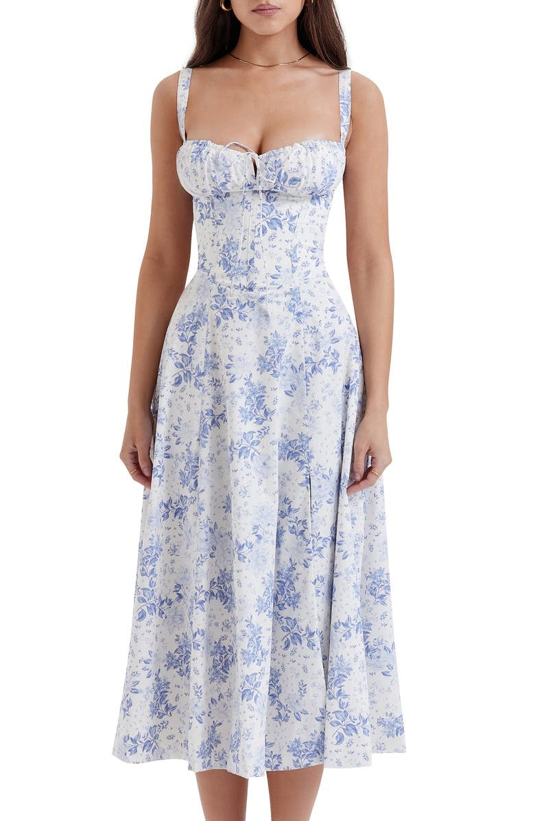 Giorgia – Abito con Bustier Floreale Modellante Vita per Donna Fiore blu