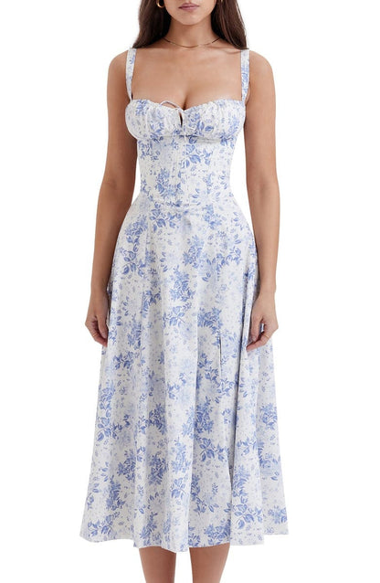 Giorgia – Abito con Bustier Floreale Modellante Vita per Donna Fiore blu