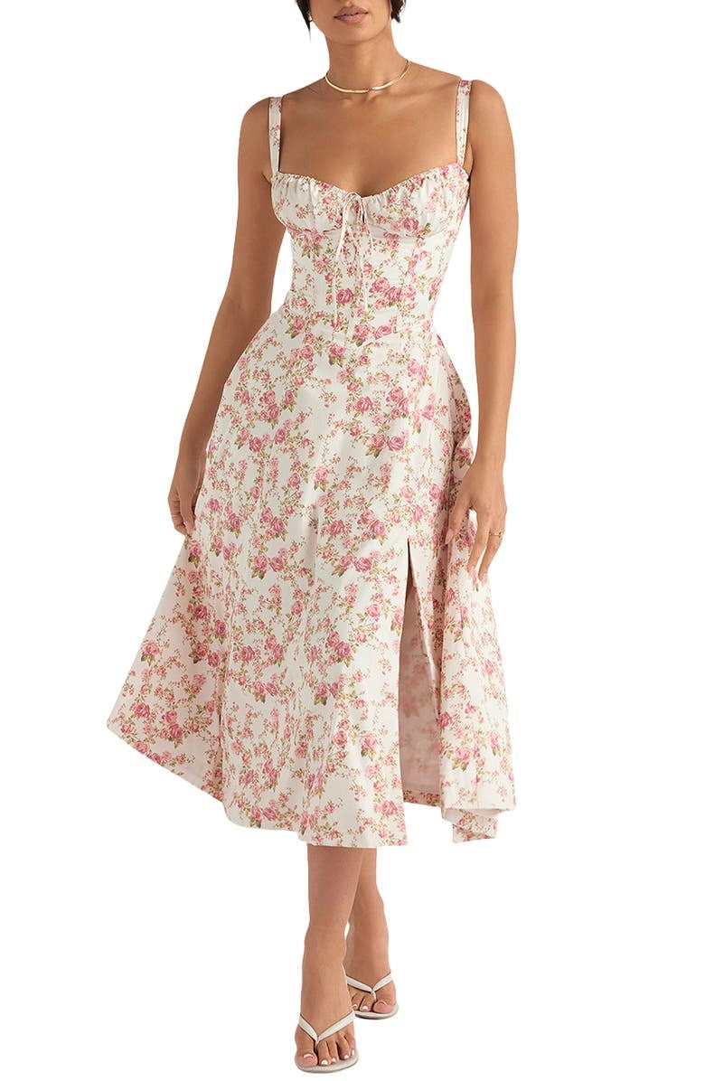 Giorgia – Abito con Bustier Floreale Modellante Vita per Donna Fiore di rosa