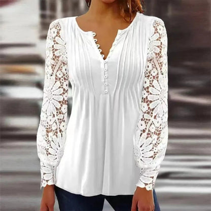 Giselda - Camicetta Floreale Con Scollo A V Per Donna Bianco