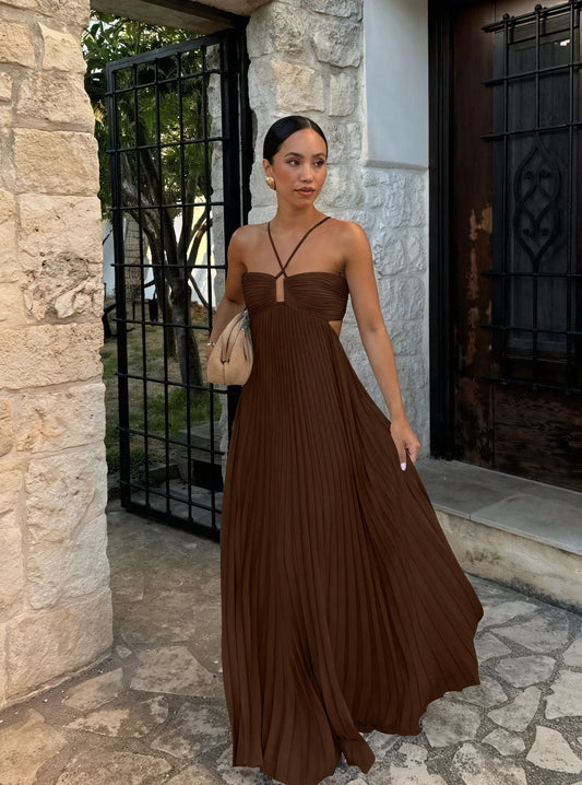 Giselda – Abito Lungo Elegante dallo Stile Moderno Caffè