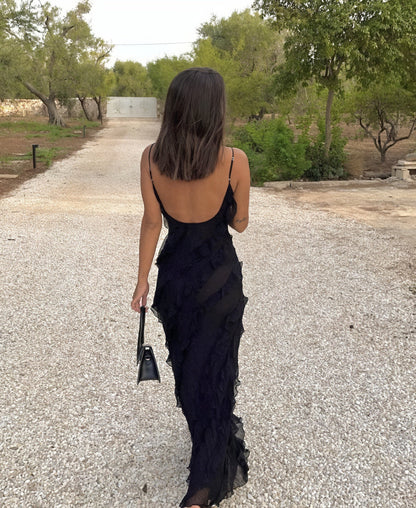 Giselina - Abito Maxi Fluido Spalline Sottili Nero 3