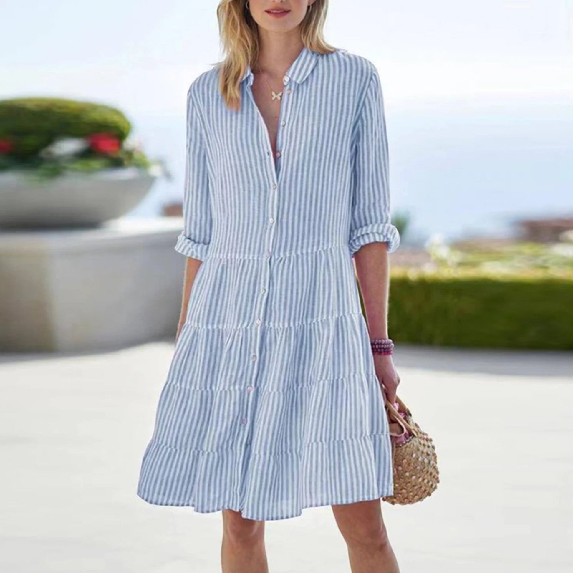 Gloria - Abito Camicia A Righe Comodo Per Donna Blu