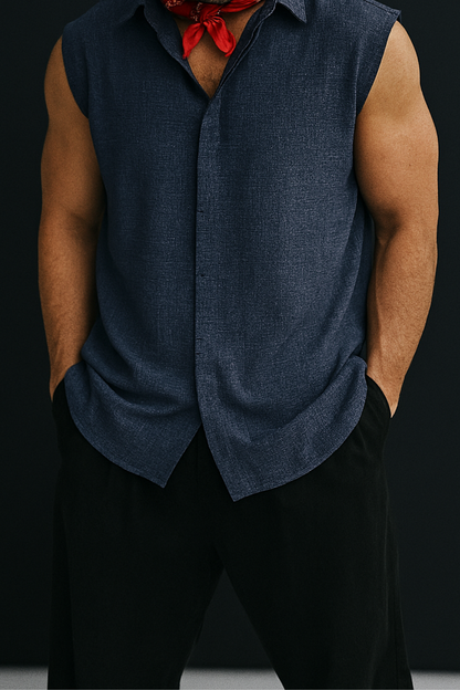 Helios - Camicia Senza Maniche Colletto Rever Uomo Estate