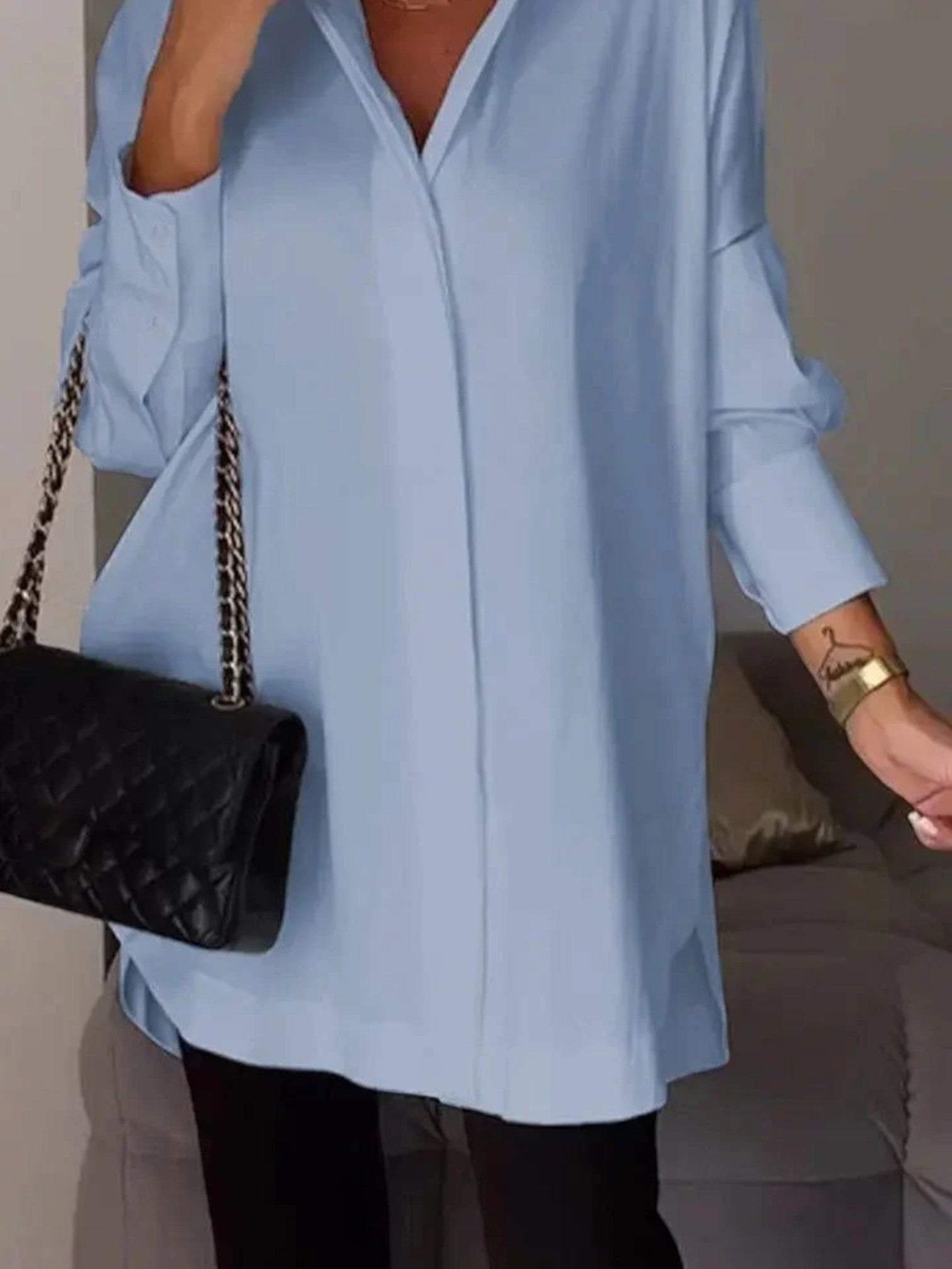 Grazia - Camicia Chic Da Donna A Maniche Lunghe Azzurro