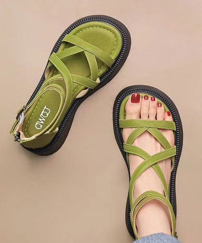 Masisia – Sandali con Plateau Verde in Ecopelle Artigianali con Cinturino Incrociato Splicing