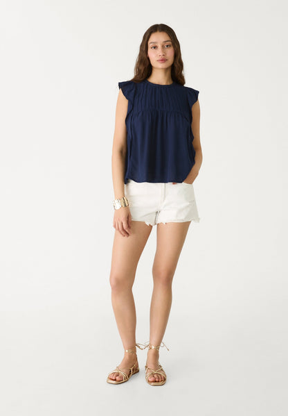 Greta – Blusa con Volant Fluida Blu Elegante