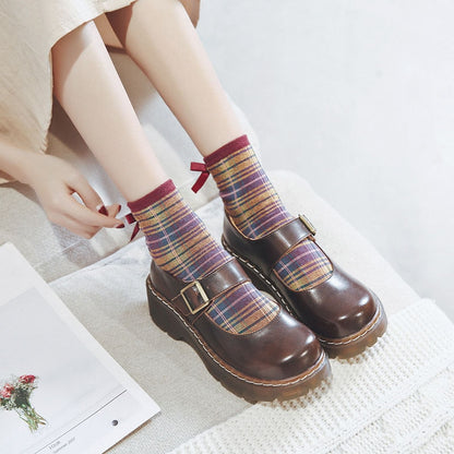 Maurita – Mary Jane Donna con Plateau e Tacco Chunky Vintage Marrone