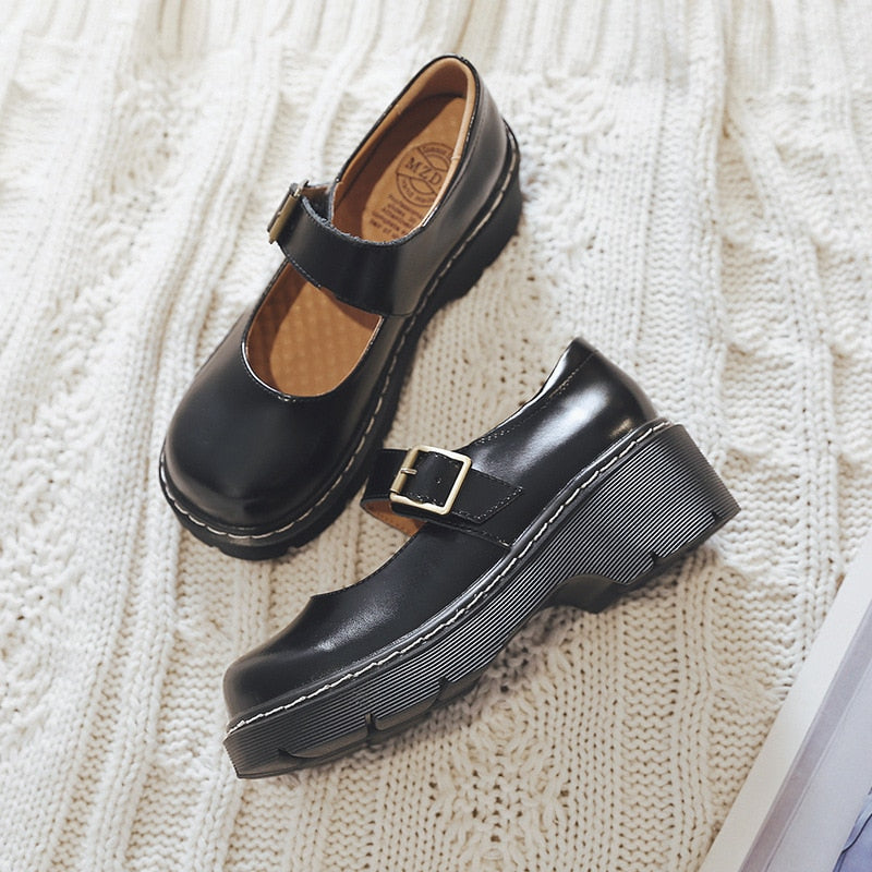Maurita – Mary Jane Donna con Plateau e Tacco Chunky Vintage Marrone