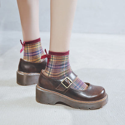 Maurita – Mary Jane Donna con Plateau e Tacco Chunky Vintage Marrone
