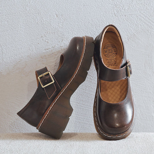 Maurita – Mary Jane Donna con Plateau e Tacco Chunky Vintage Marrone