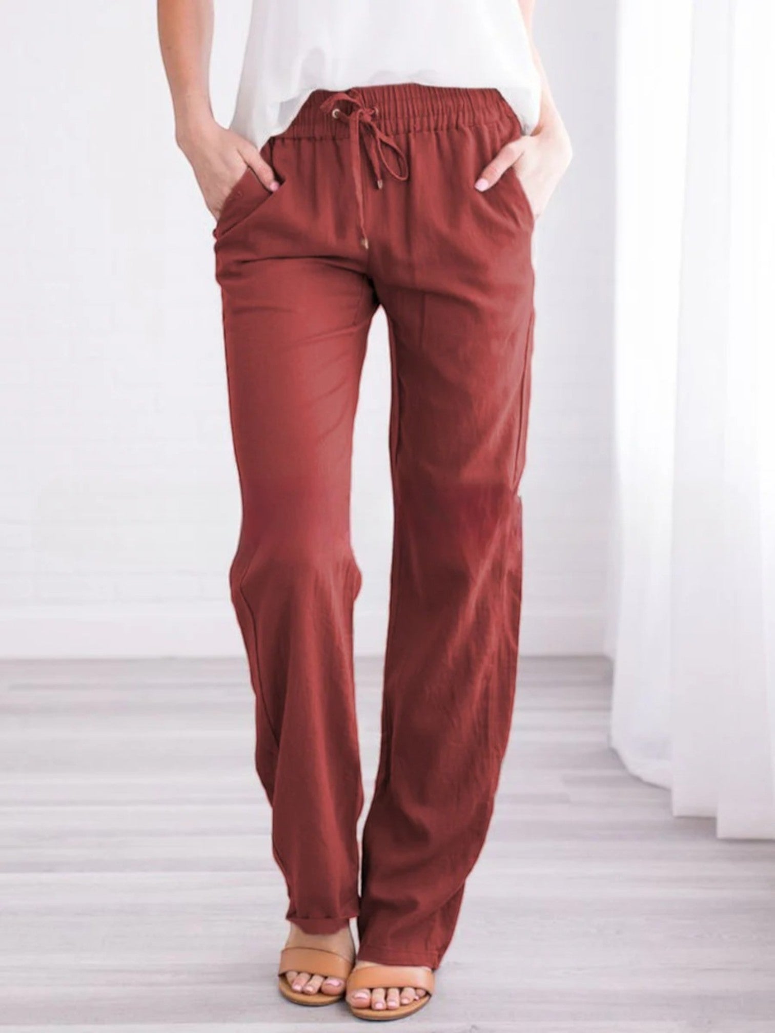 Hadea - Pantaloni Estivi Comodi Da Donna Rosso Vino
