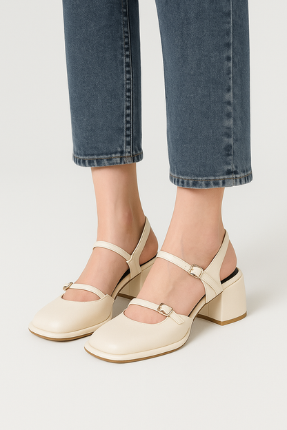 Hally - Sandali Donna Comodi con Tacco Quadrato Bianco