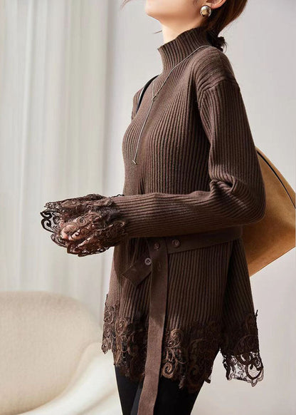 Jasmine - Maglione a Coste con Pizzo Floreale