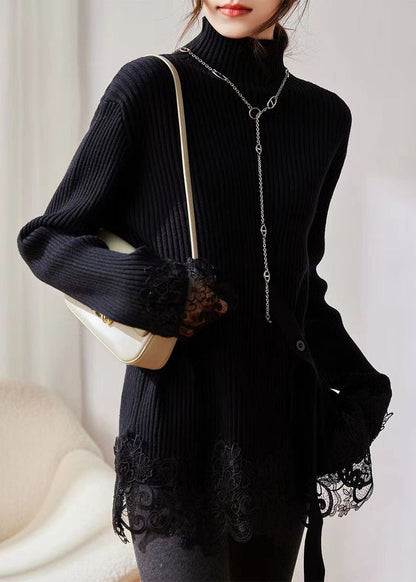 Jasmine - Maglione a Coste con Pizzo Floreale