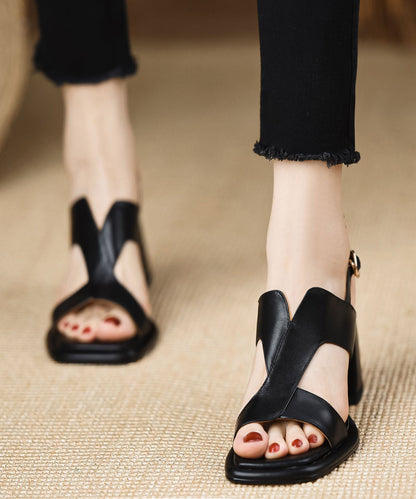 Masilda – Sandali Chunky Artigianali in Ecopelle Nera con Cinturino e Fibbia Splicing